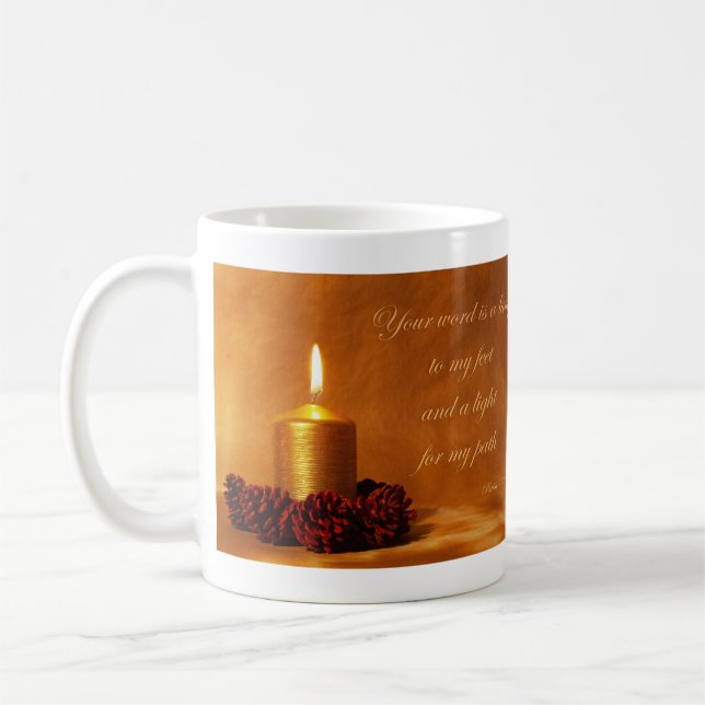 Bible quote with Christmas candle Coffee Mug (Left)