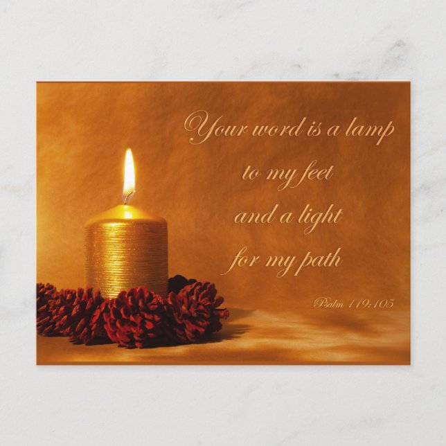 Bible quote with Christmas candle Postcard (Front)