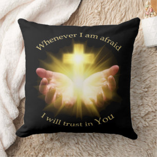Bible quote with hands holding Cross Cushion