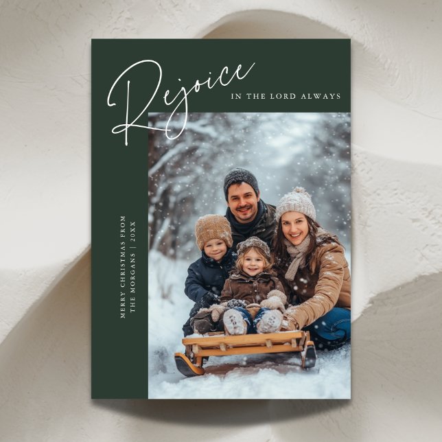Bible Rejoice Religious Christmas Photo Green Holiday Card (Creator Uploaded)