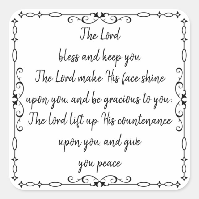  Bible Scripture Aaronic Blessing Numb 6:24-26 Square Sticker (Front)