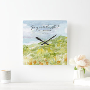 Bible Scripture California Poppy Sing to the Lord Square Wall Clock