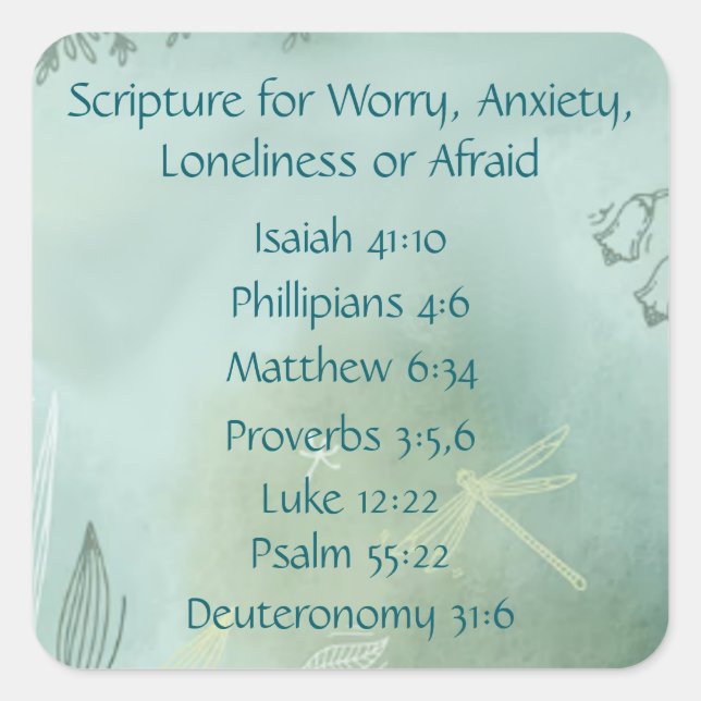 Bible Scripture for Worry, Anxiety, Lonliness, Fea Square Sticker (Front)