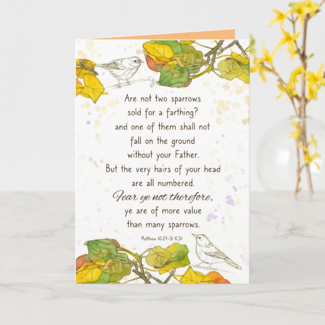 Bible Scripture Matthew 10 29 Two Sparrows  Card (Yellow Flower)