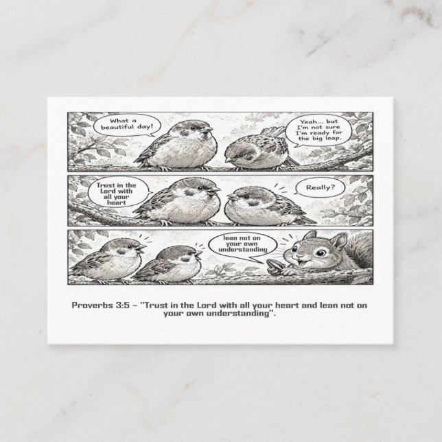 Bible Scripture Proverbs Cartoon Sparrow Art Business Card (Front)