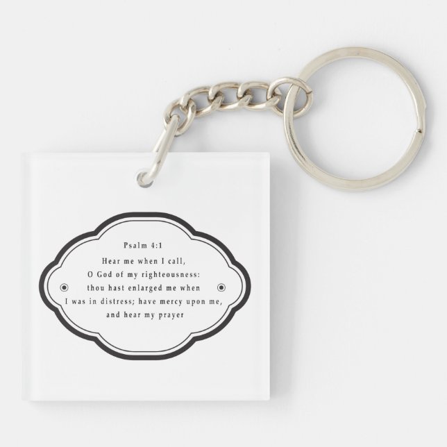 Bible scripture Psalm 4-1 Christianity Key Ring (Back)