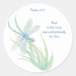 Bible Scripture Rest in the Lord Psalm Dragonfly Classic Round Sticker