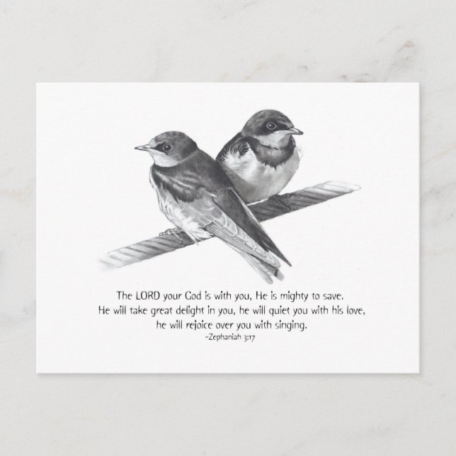 BIBLE TEXT: ZEPHANIAH: BIRDS IN PENCIL POSTCARD (Front)