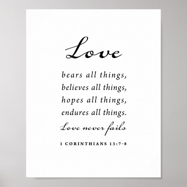 Bible Verse 1 Corinthians 13:7-8 Poster (Front)