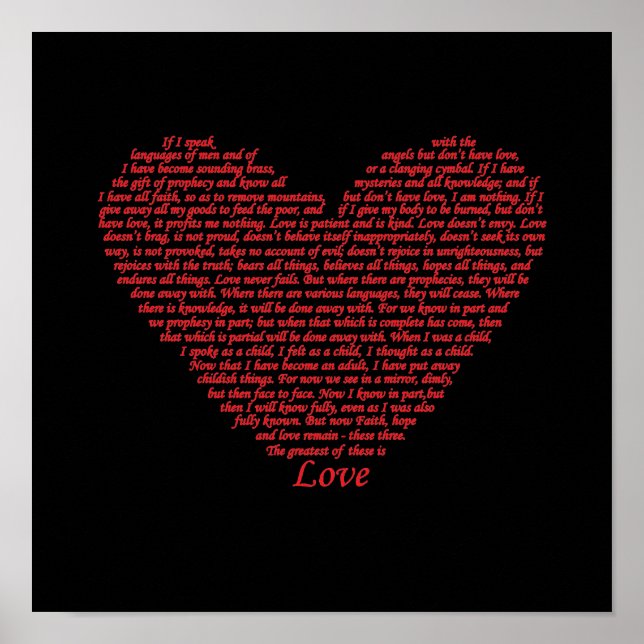 Bible Verse 1 Corinthians 13 Love Heart Word Art Poster (Front)