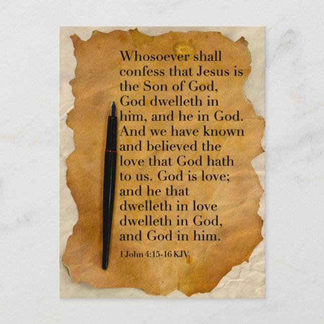 Bible Verse 1 John 4:15-16 KJV Postcard (Front)