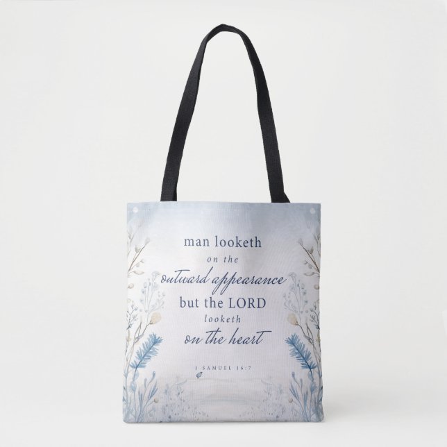 Bible Verse 1 Samuel 16:7 | Christian Tote Bag (Front)
