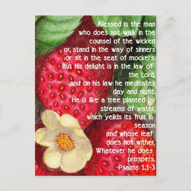 Bible verse and strawberry postcard (Front)
