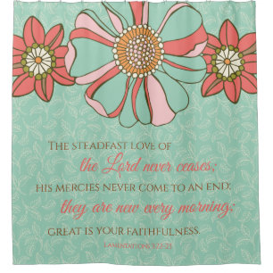 Bible Verse Aqua & Pink Retro Floral Shower Curtain