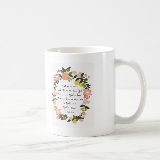 Bible Verse Art - 1 John 4:16 Coffee Mug (Right)