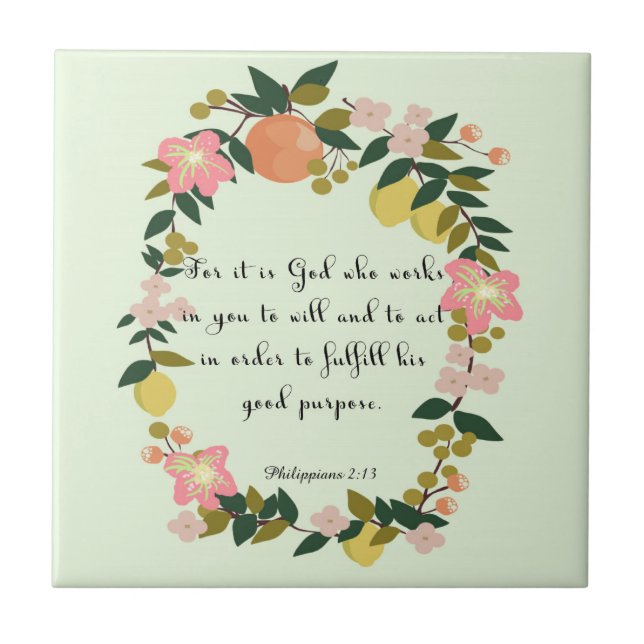 Bible Verse Art - Philippians 2:13 Tile (Front)