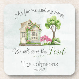 Bible Verse As For Me and My House Watercolor Coaster