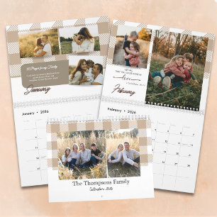 Bible Verse Beige Buffalo Plaid Family Photo Calendar