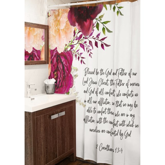 Bible Verse Burgundy Peach Shower Curtain (Creator Uploaded)