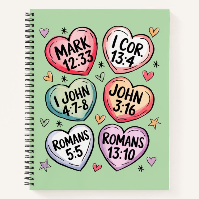 Bible Verse Candy Hearts | Christian Valentine Notebook (Front)