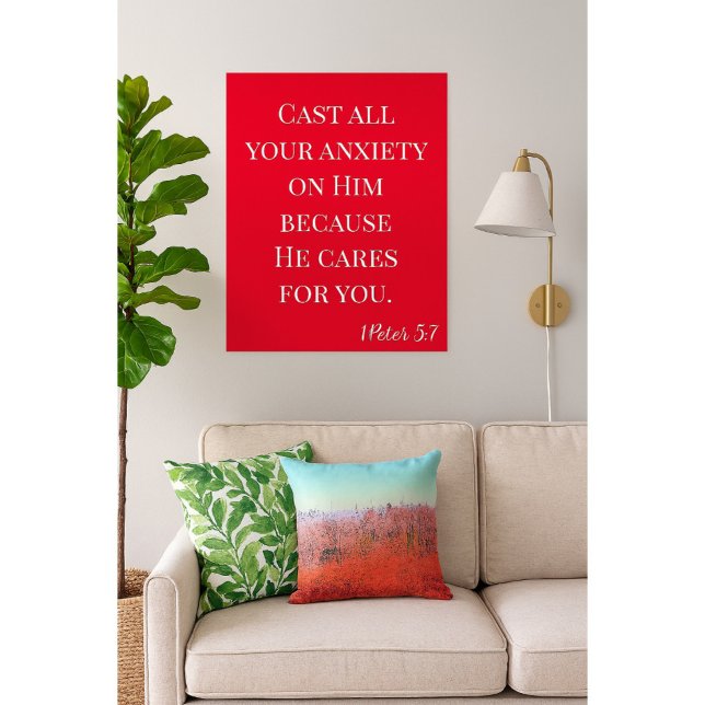 Bible Verse Cast Your Anxiety Red and White Poster (Creator Uploaded)