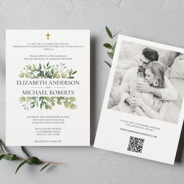 Bible Verse Catholic Wedding QR code Modern Invitation (Creator Uploaded)