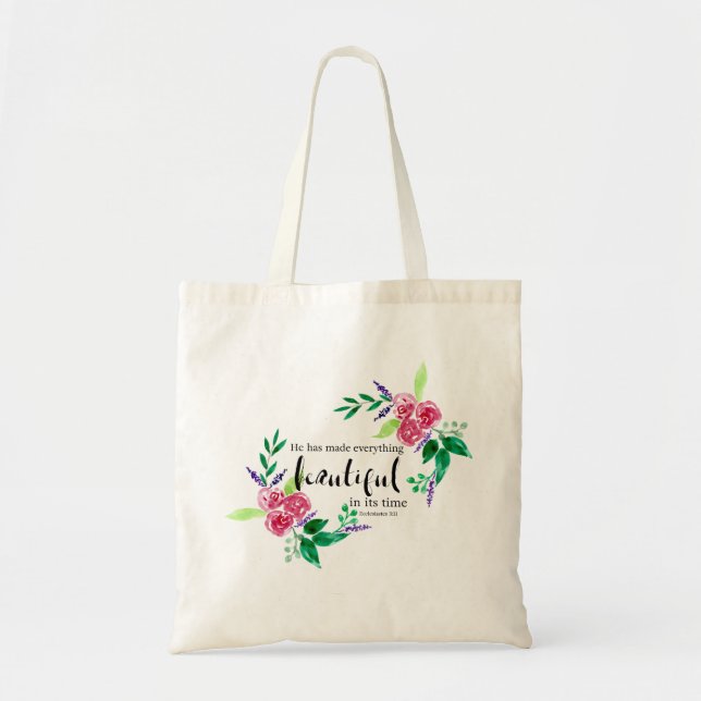 bible verse Christian watercolor flowers beautiful Tote Bag (Front)