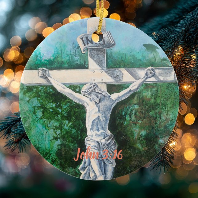 Bible Verse CHRISTMAS ACCENT Original Artwork Ceramic Tree Decoration (Christian faith Expression , Front, Bible Verse on back)