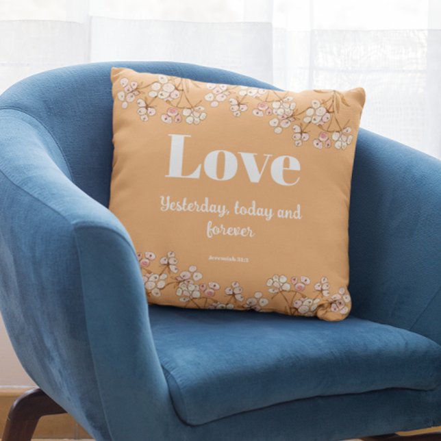 Bible verse Cream Caramel Floral  Cushion (Creator Uploaded)