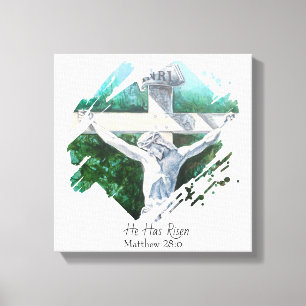 Bible Verse Cross He Is Risen Faith Personalise Canvas Print