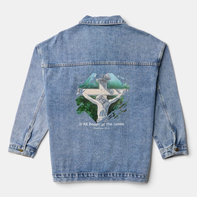 Bible Verse Cross of Jesus Denim Jacket (Back)