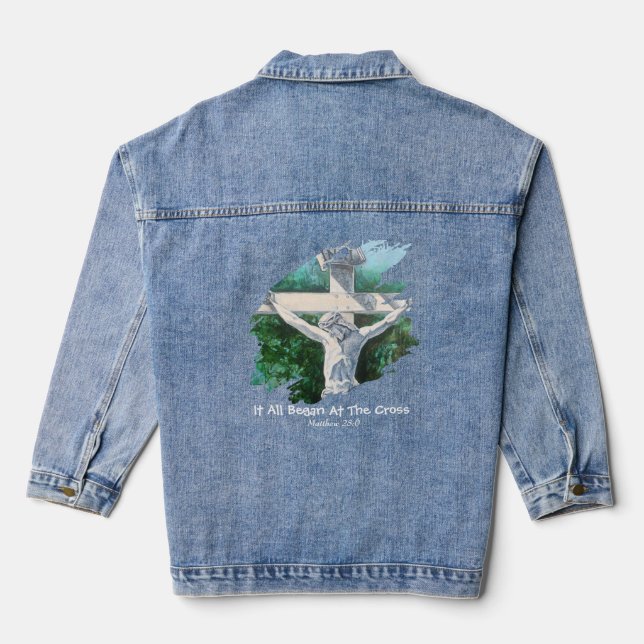 Bible Verse Cross PERSONALIZE Denim Jacket (Back)