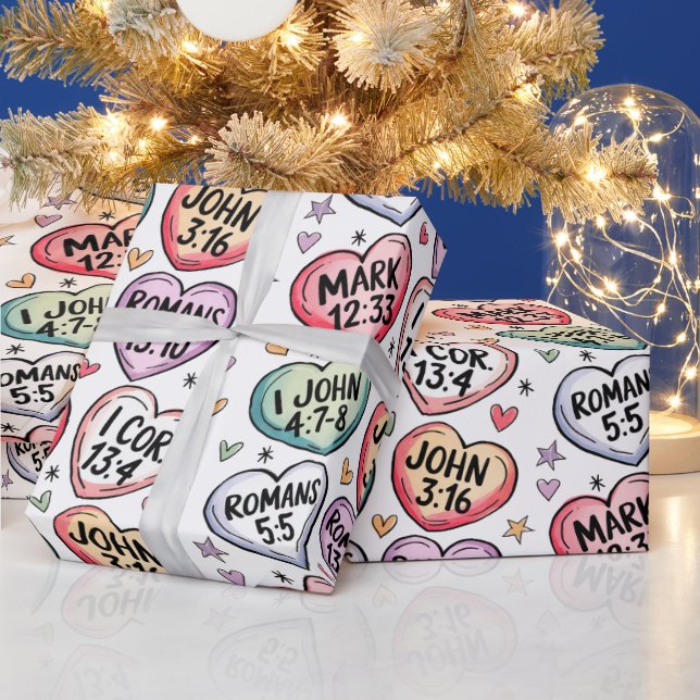 Bible Verse Cute Hearts Christmas  Wrapping Paper (Holidays)