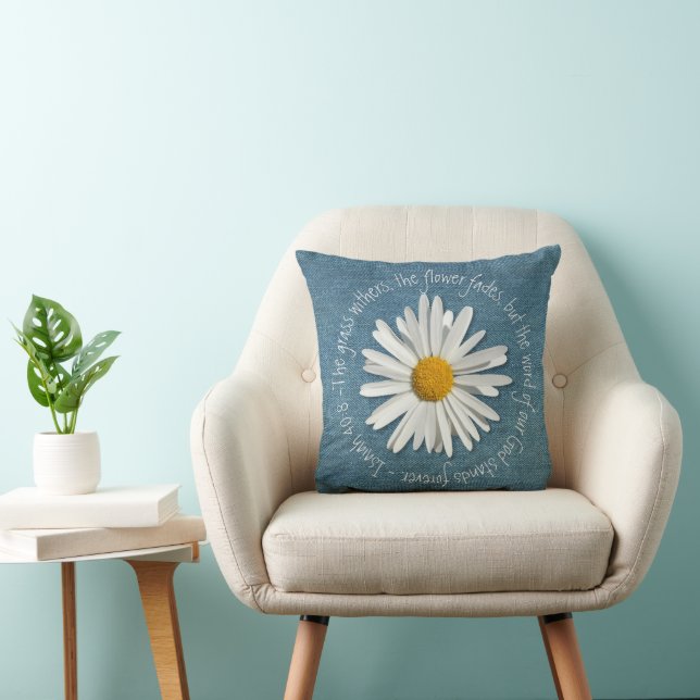 Bible Verse Daisy Flower & Blue Denim  Christian Cushion (Chair)