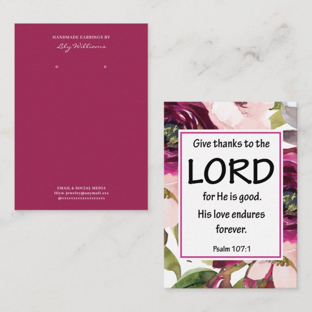 Bible Verse Earring Display Holder Card (Front/Back)