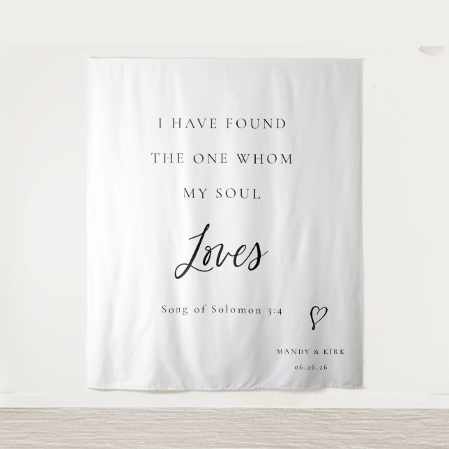 Bible Verse Elegant Calligraphy Wedding Backdrop  Tapestry (Front)