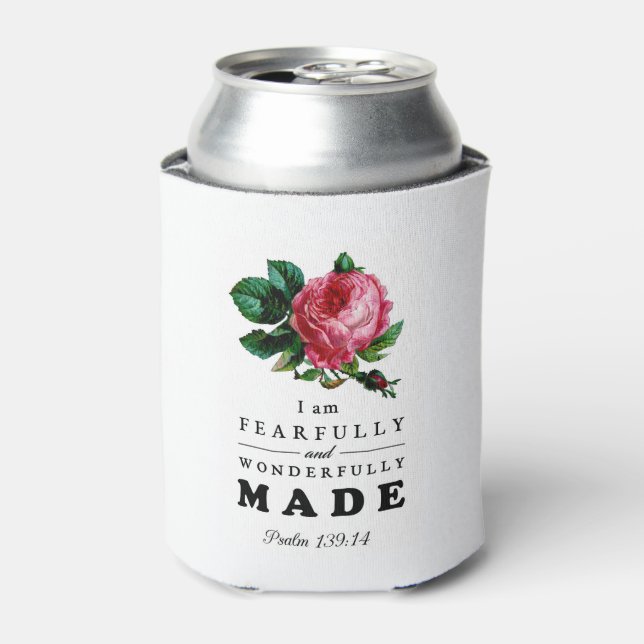 Bible Verse Fearfully and Wonderfully Made Rose Can Cooler (Can Front)