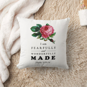 Bible Verse Fearfully and Wonderfully Made Rose Cushion