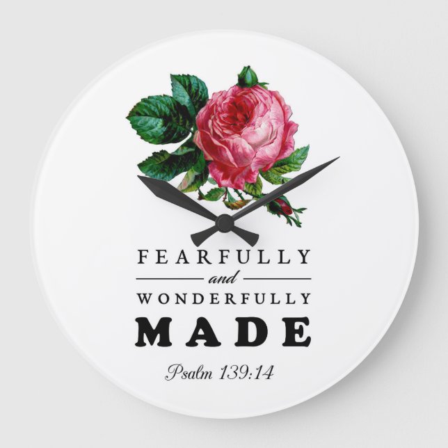 Bible Verse Fearfully and Wonderfully Made Rose Large Clock (Front)