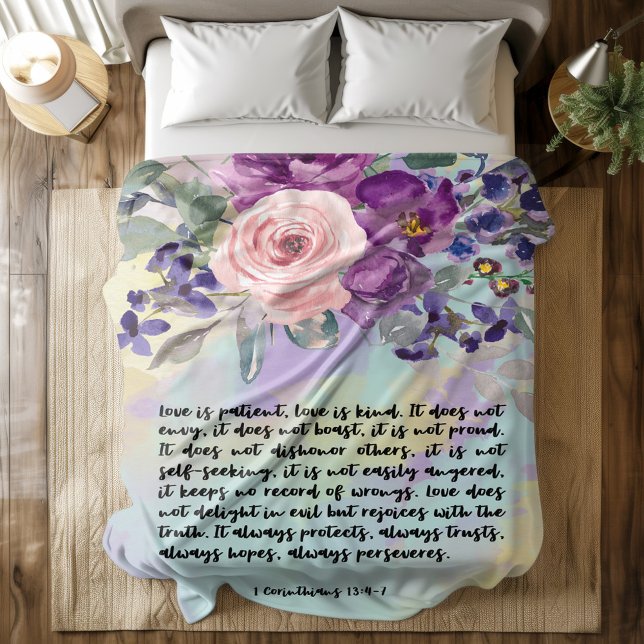 Bible verse floral Corinthians fleece blanket (Creator Uploaded)