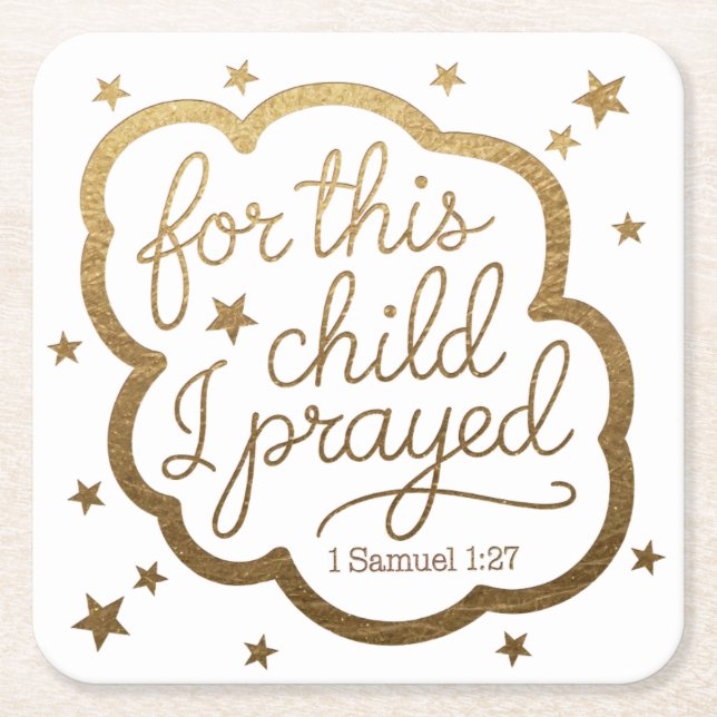 Bible verse from 1 Samuel 1:27 Square Paper Coaster (Front)