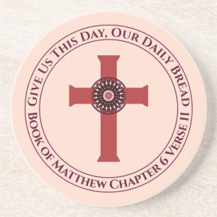 Bible Verse Give Us This Day Framed Cross Monogram Coaster