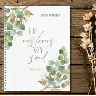 Bible Verse Green Gold Leaves Notebook