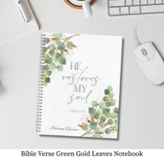 Bible Verse Green Gold Leaves Notebook