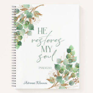Bible Verse Green Gold Leaves  Notebook