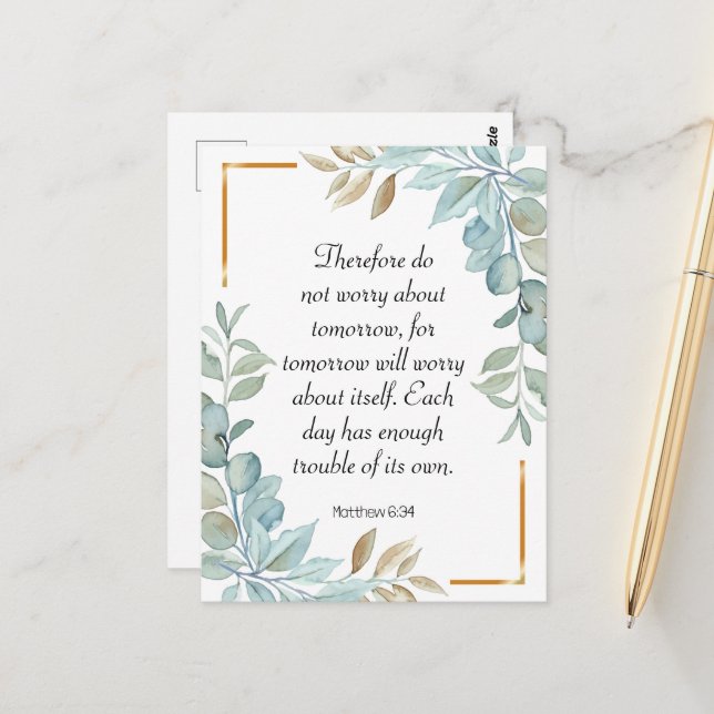 Bible verse green wreath scripture postcard (Front/Back In Situ)