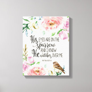 Bible Verse 'His eyes are on the sparrow' artwork Canvas Print