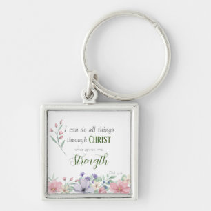 Bible Verse I Can Do All Things Botanical Key Ring