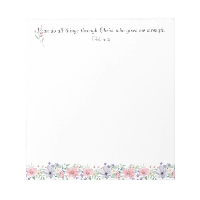 Bible Verse I Can Do All Things Elegant Botanical Notepad (Front)