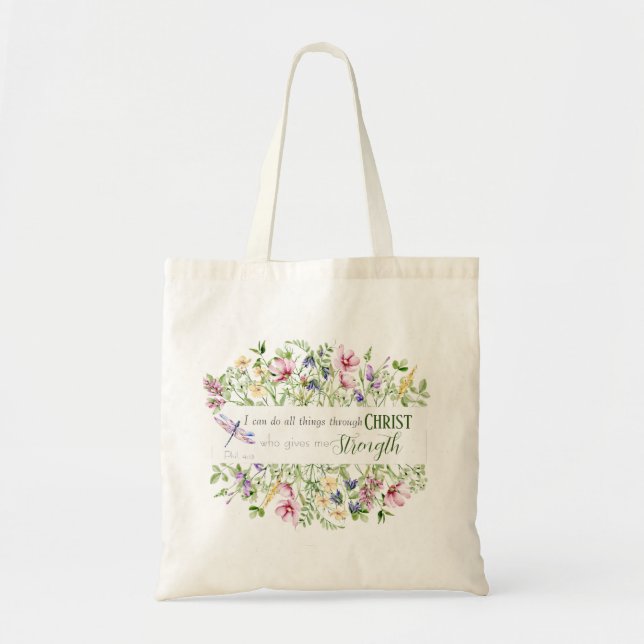 Bible Verse I Can Do All Things Elegant Botanical  Tote Bag (Front)
